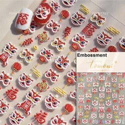2025 God of Wealth Goldfish Koi Fish Lucky Cat Yuanbao Red Element Adhesive Nail Art Stickers Festival Atmosphere Manicure Decal (Online Order Only)