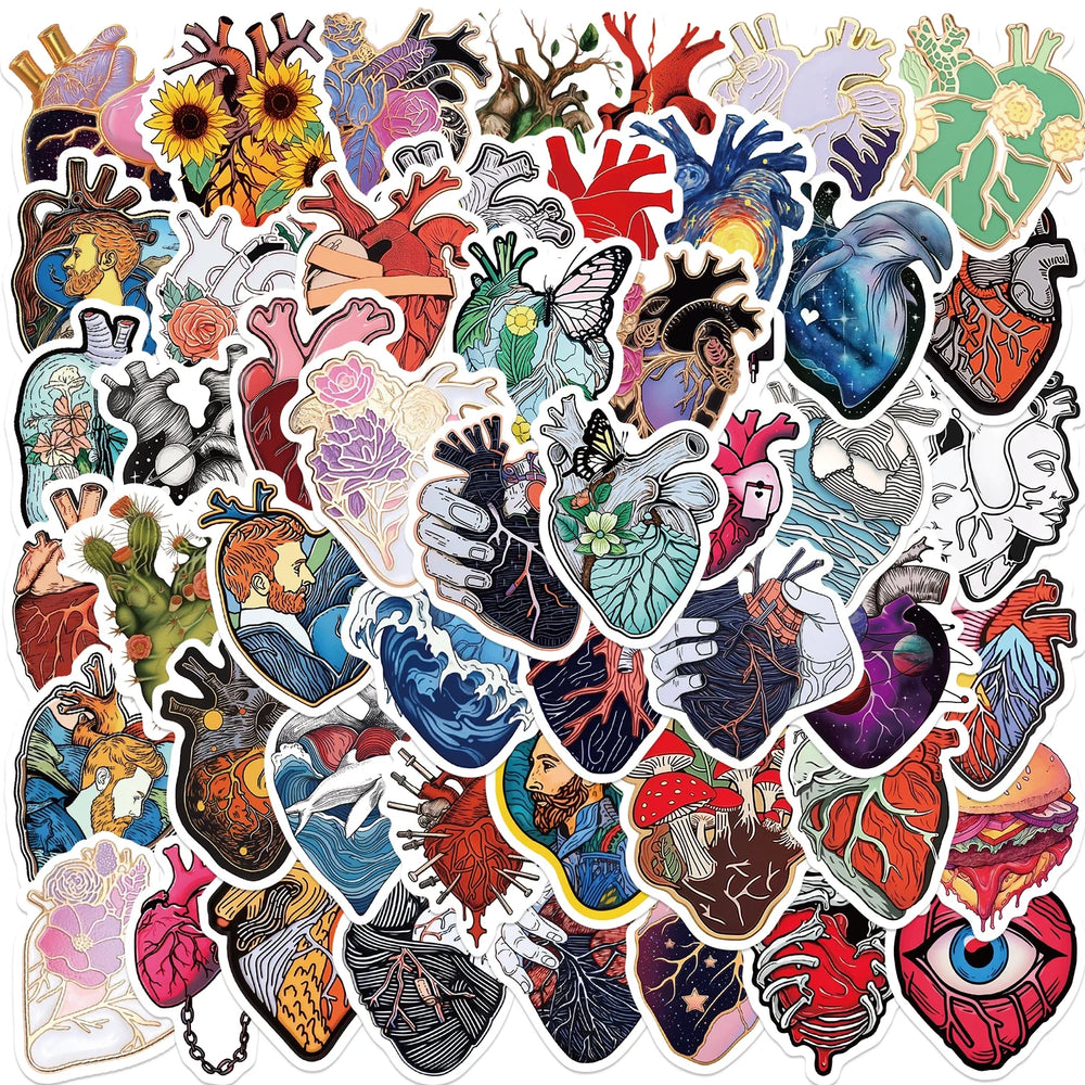 52Pcs Cartoon Art Heart Graffiti Sticker For Suitcase Skateboard Laptop Luggage Phone Styling DIY Decal Stickers (ONLINE ORDER ONLY)