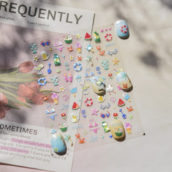 Summer Beach Bikini Watermelon Strawberry Ice Cream Soda Coconut Tree Fan Juice Crab Nail Art Decoration Stickers Manicure Decal (ONLINE ORDER ONLY)
