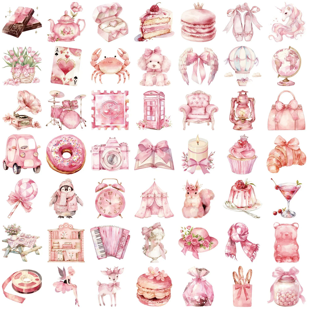 50pcs Pink Aesthetics Stickers Vinyl Decals DIY Skateboard Phone Laptop Car Luggage Bike Cool Waterproof Sticker (ONLINE ORDER ONLY)