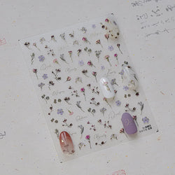 Dried Flowers Rose Butterfly Love Heart Golden Stroke Flying Crane Silver Adhesive Nail Art Stickers Rhinestone Manicure Decals (ONLINE ORDER ONLY)