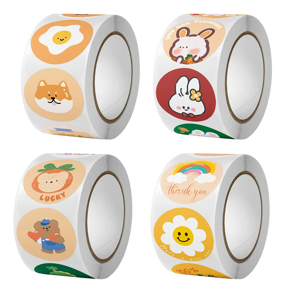100-500pcs Round Cute Cartoon Rabbit Stickers Children Stationery Reward Stickers Gift Package Sealing Decor Labels (ONLINE ORDER ONLY)