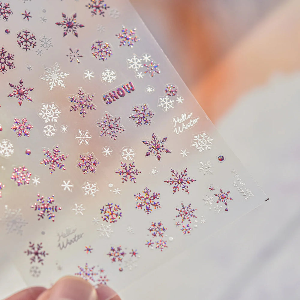 Shiny Pink Silver Hot Stamping Snow Adhesive Nail Art Sticker Snowflake Rhinestone Manicure Decal Nail Supplies for Professional (Online Order Only)