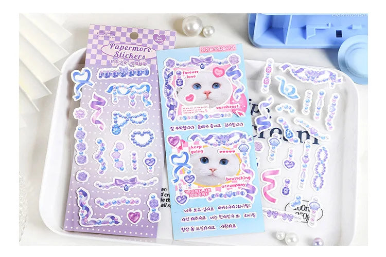 2Pcs/lot Cute Ribbon Chain Stickers Lace Idol Card Scrapbooking DIY Album Decoration Sticker Aesthetic Kawaii Stationery (ONLINE ORDER ONLY)