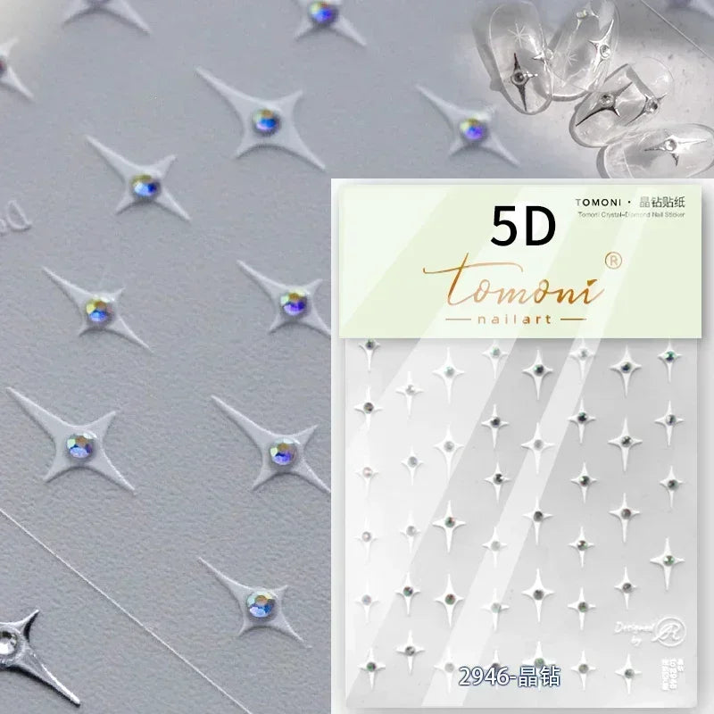Colorful Rhinestone Laser Star Bronzing Gold Silver Pearl 5D Relief Self Adhesive Nail Art Decoration Sticker 3D Manicure Decals (ONLINE ORDER ONLY)