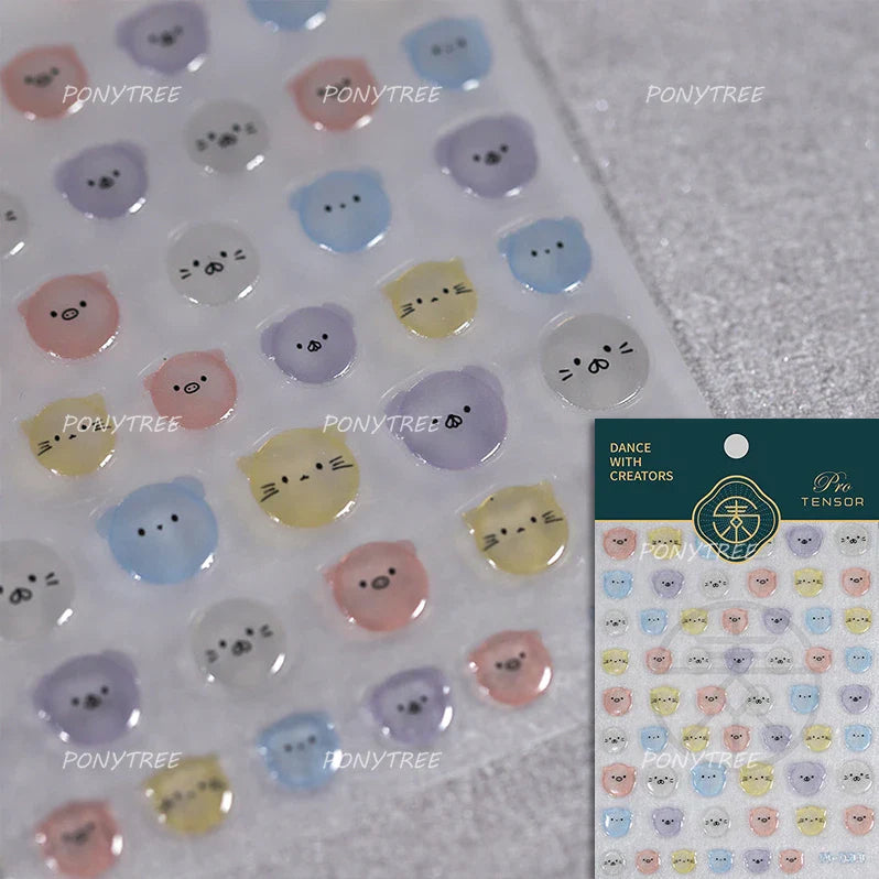 Lovely Cartoon Halo Dyeing Cat Bowkbot Paw Kitten Star Love Charming Self Adhesive Nail Art Sticker Cute Animals Manicure Decal (ONLINE ORDER ONLY)