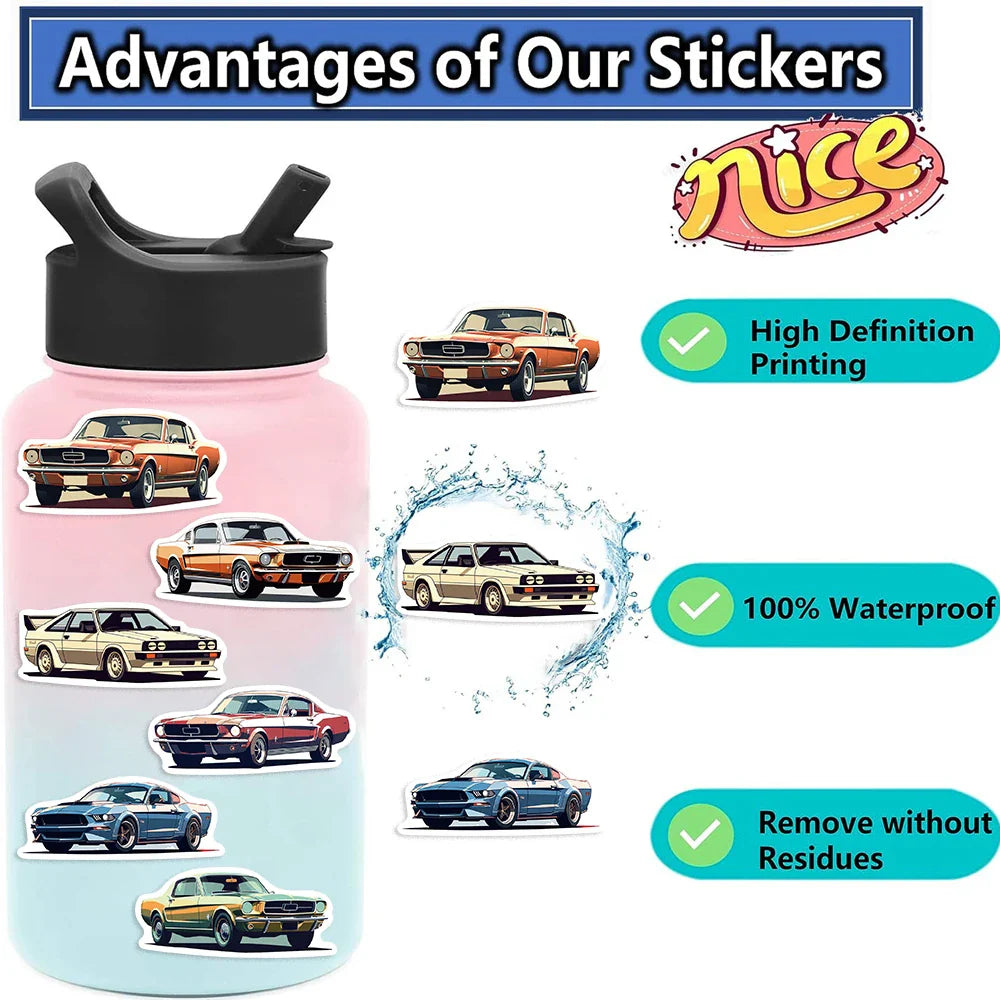 50pcs Car Cartoon Stickers Vehicle Diverse Designs Waterproof PVC Sticker Decals for Luggage Journals Computer Decals (ONLINE ORDER ONLY)