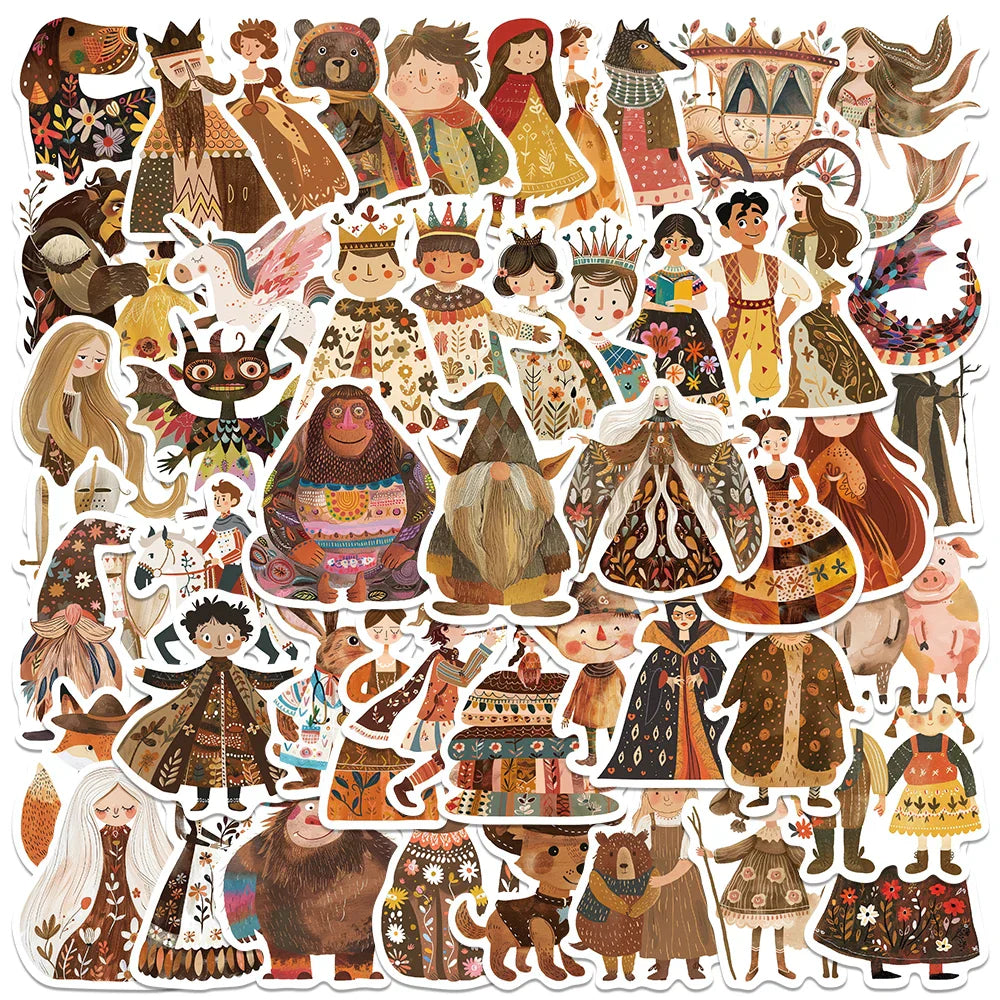 50pcs Vintage Cartoon Fairy Tale Character Stickers DIY Waterproof Graffiti For Luggage Guitar Laptop Phone Vinyl Decals (ONLINE ORDER ONLY)