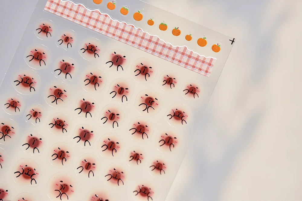 Cute Kapibala Halo Dyeing Kabibara Giant Rat Guinea Pig Cavy Lovely Expression Orange Adhesive Nail Art Stickers Manicure Decals (ONLINE ORDER ONLY)
