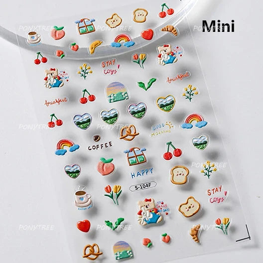Charm Retro Bear Candy Cake Bowknot Rabbit Bunny Strawberry Footprint Muffin 3D Adhesive Nail Art Stickers Chic Manicure Decals (ONLINE ORDER ONLY)
