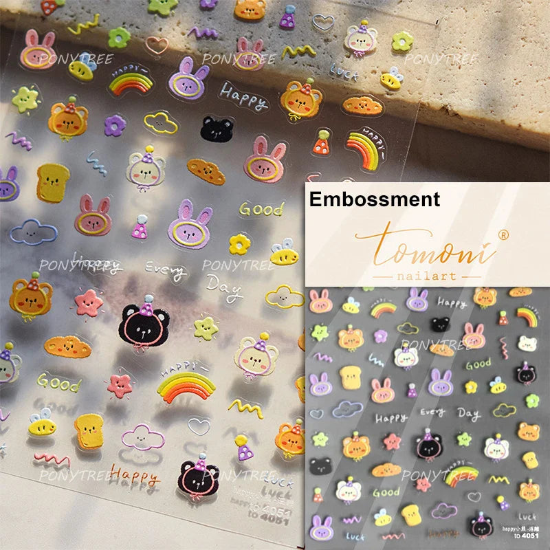 Rabbit Bunny Moon Flower Lantern Peach Blossom Star Bowknot Self Adhesive Nail Art Stickers Rhinestone Delicate Manicure Decals (ONLINE ORDER ONLY)