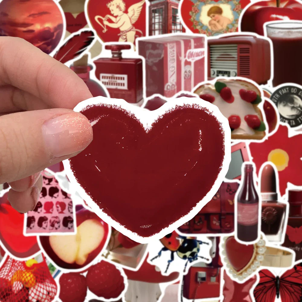 10/30/50PCS Cartoon Red Stickers Cute Ins Style Aesthetic Decals Gift Decoration For DIY Fridge Phone Bike Motorcycle Guitar Toy (ONLINE ORDER ONLY)