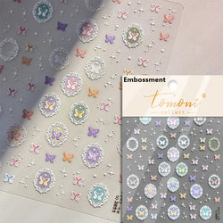 Retro Shiny Glazed Rococo Flower Window Dreamy Butterfly Geometric Frame Stamp Embossed Reliefs Nail Art Stickers Manicure Decal (Online Order Only)