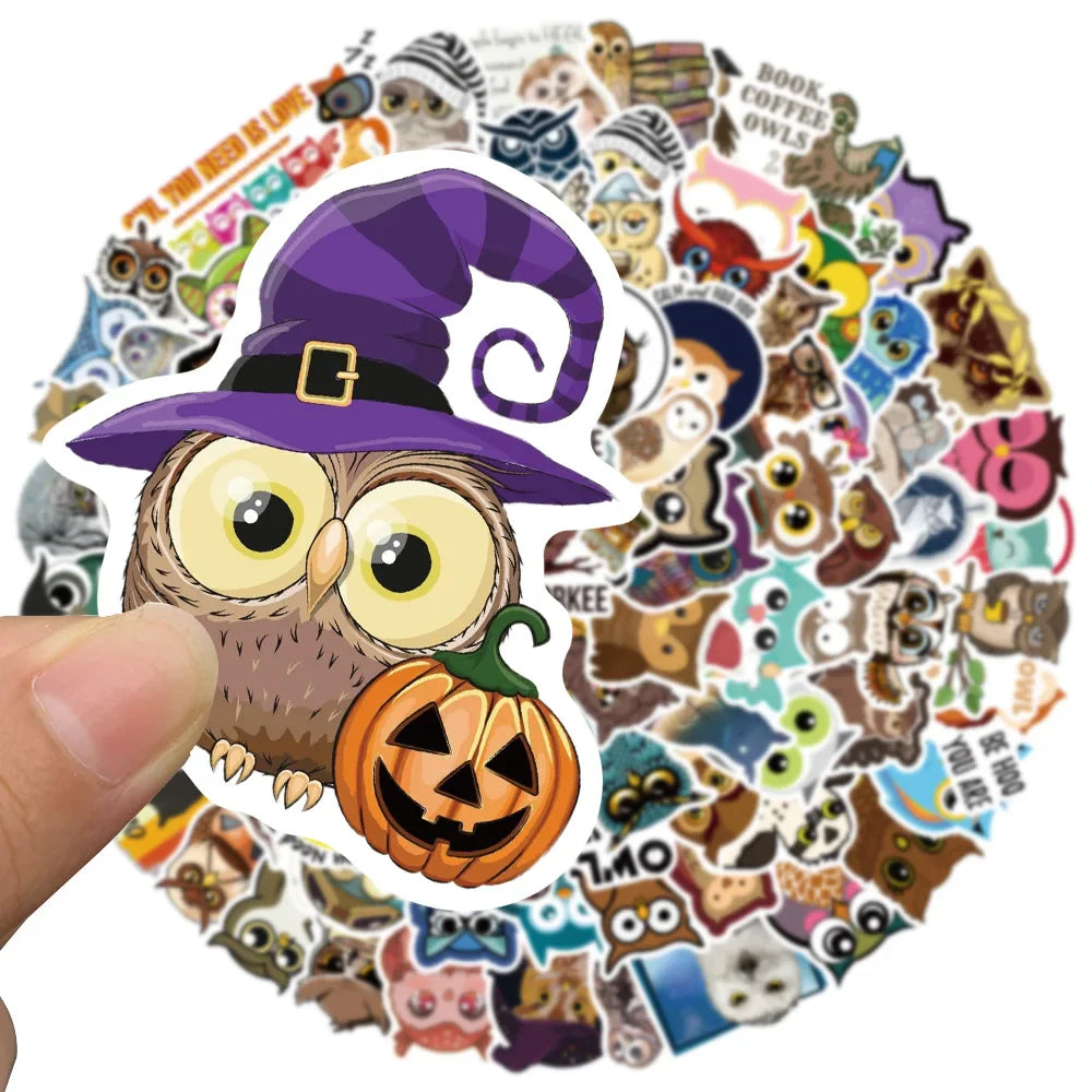 50/100pcs Cute Cartoon Animals Owl Stickers Kids Toy Waterproof Graffiti For Laptop Water Bottle Phone Bicycle Car Decals (ONLINE ORDER ONLY)