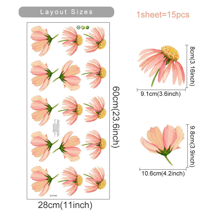 Boho Pink Flower Wall Stickers Removable Nursery Decals Kids Room Decor (ONLINE ORDER ONLY)