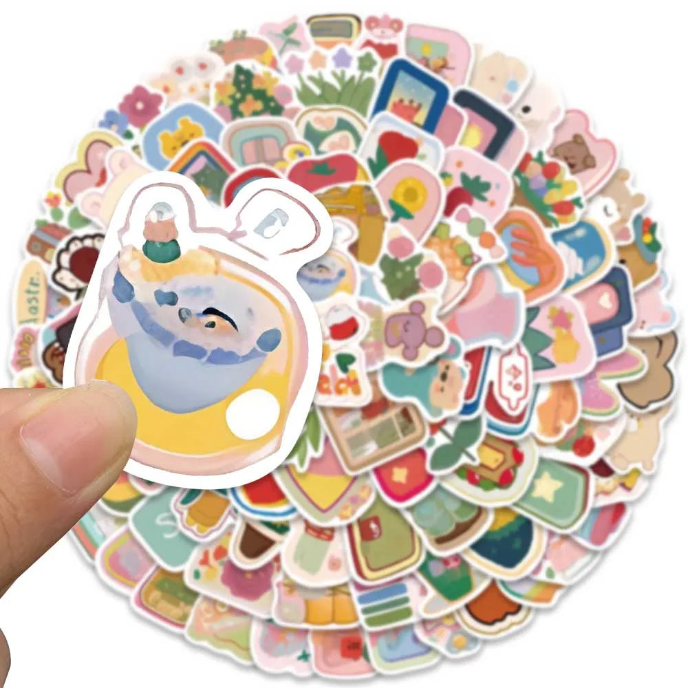 100pcs Cute Cartoon Colorful Flowers Animals Stickers Pack For Luggage Laptop Guitar Phone Waterproof Graffiti Bicycle Car Decal (ONLINE ORDER ONLY)