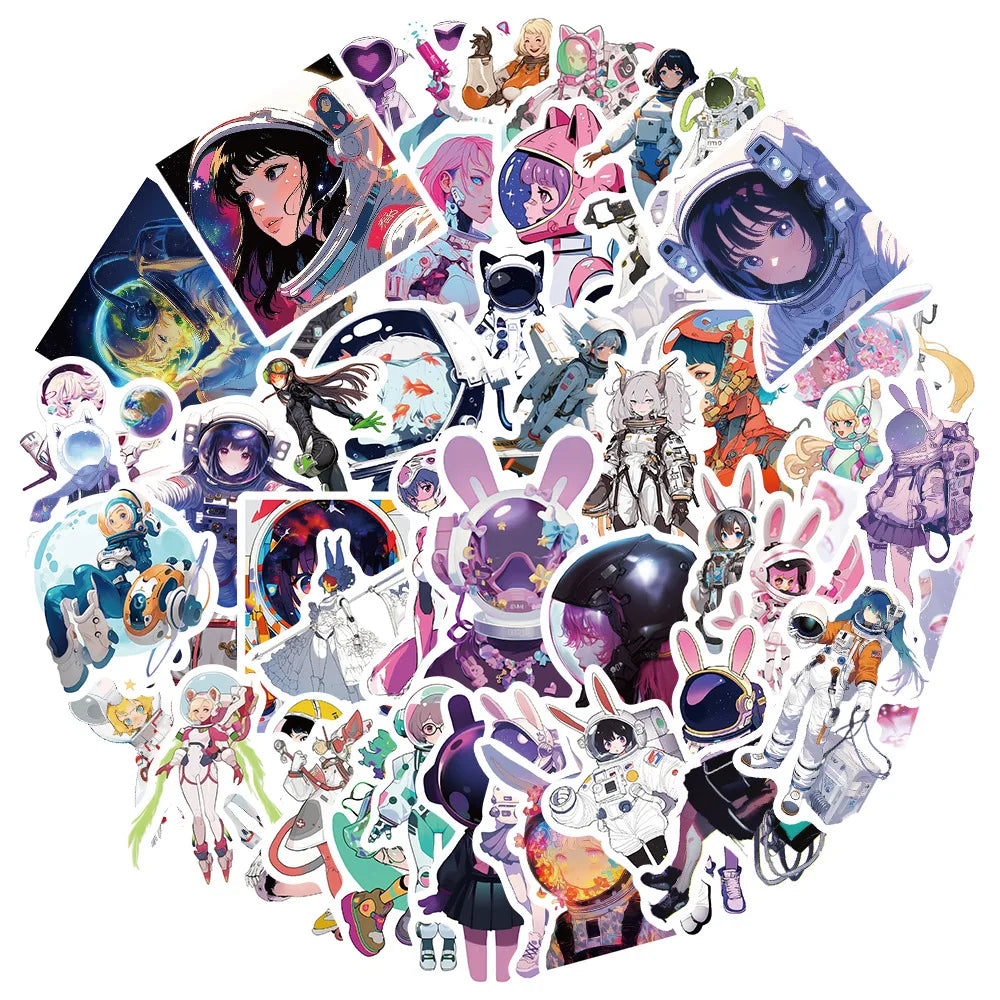 Beautiful Girl Astronaut Stickers - Waterproof Decals for Skateboard, Notebook, Phone, Laptop, Car (10/30/50pcs) (ONLINE ORDER ONLY)