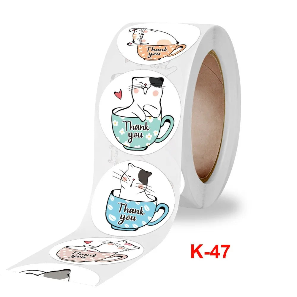 50-500pcs Cute Cartoon Cat Paw Thank You Stickers For Party Gift Decoration Packaging Label Reward Children Stationery Sticker (ONLINE ORDER ONLY)