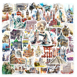 World Landmark Graffiti Stickers - 10/30/50pcs Aesthetic Travel Decals for Laptop, Suitcase, Phone (ONLINE ORDER ONLY)