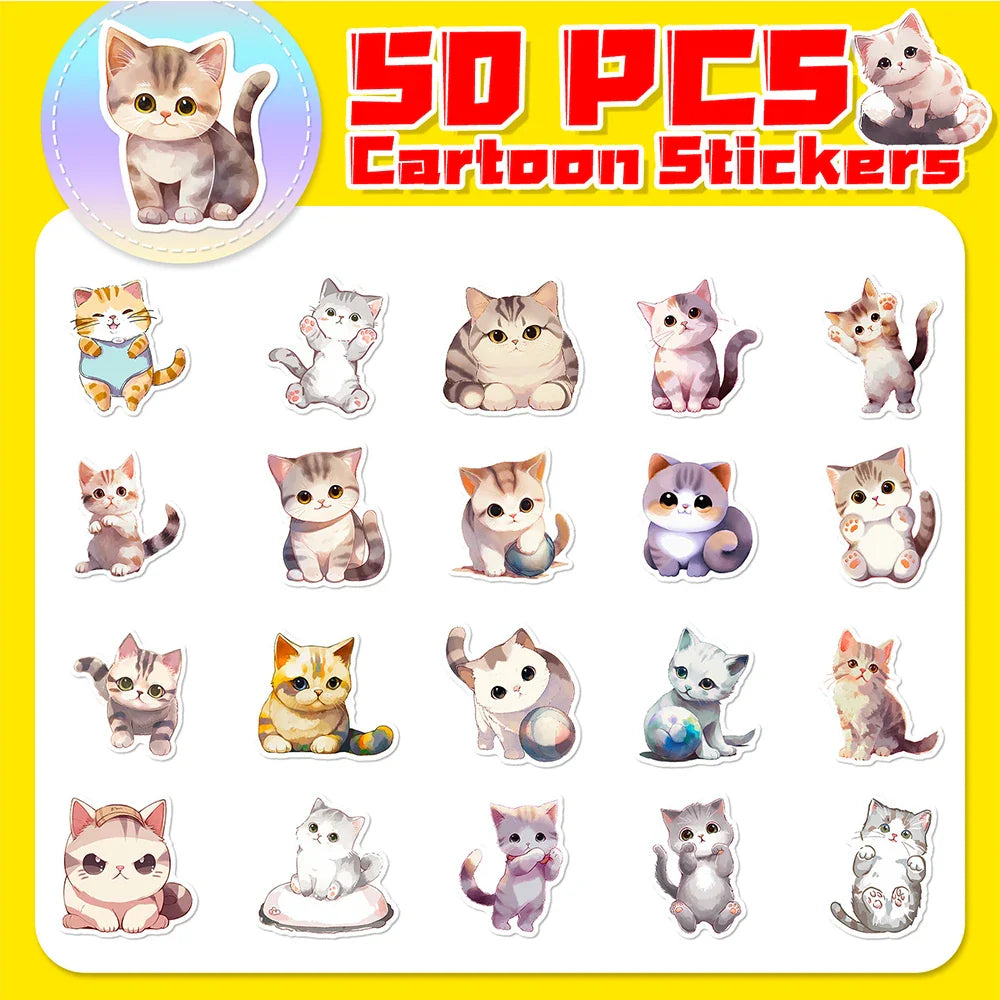 10/30/50pcs Cute Animal Cat Cartoon Stickers Kawaii Decals Laptop Scrapbook Phone Suitcase Stationery Sticker Kids Classic Toy (ONLINE ORDER ONLY)