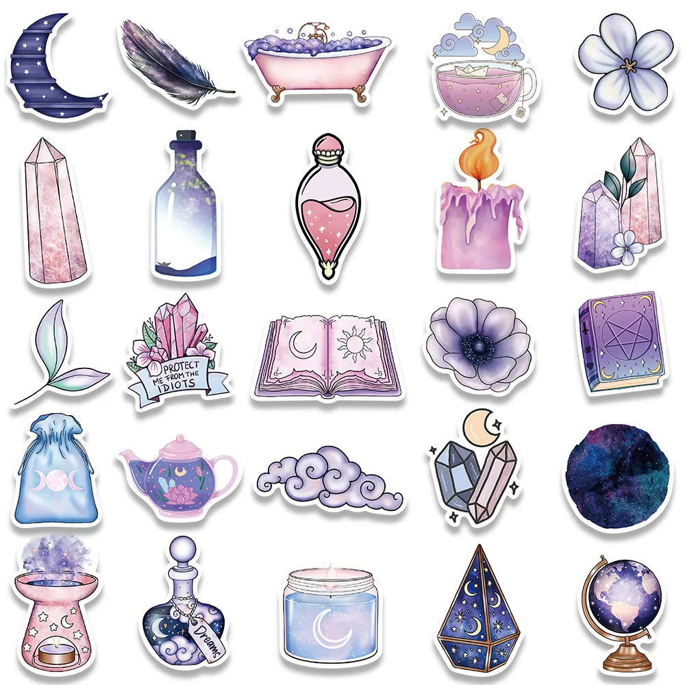 10/30/50/100PCS Graffiti Art Magic Moon Witch Crystal Stickers Aesthetic Decals Decoration DIY Scrapbook Phone Suitcase Car Toys (ONLINE ORDER ONLY)