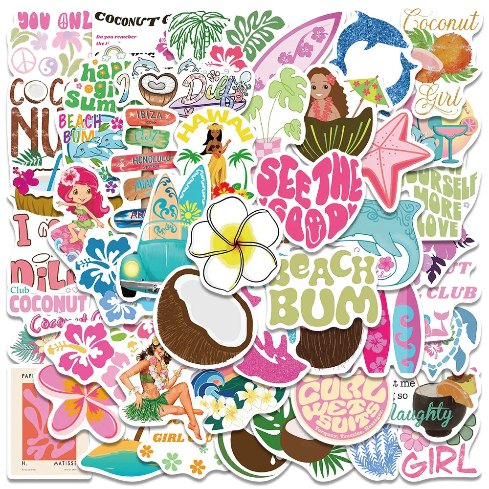 50PCS Coconut Girl Cute Cartoon Waterproof Stickers for Water Bottle, Skateboard, Phone, Suitcase, Party Decor (Online Order Only)