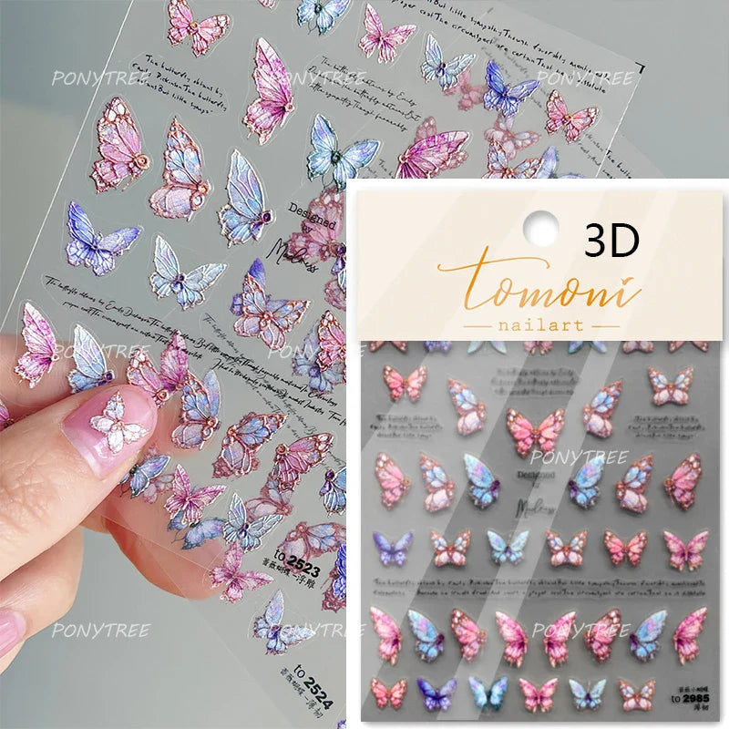Chic Butterfly Flower Lily Lilium Narcissus Line Beautiful Blue Pearl Self Adhesive Nail Art Stickers Decorations Manicure Decal (Online Order Only)