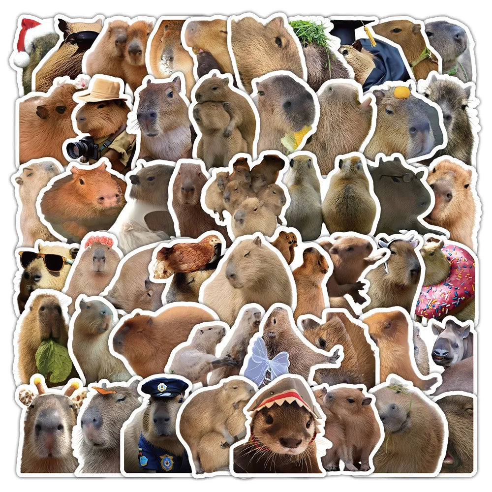 10/30/60PCS Cute Capybara Stickers Cartoon Toys Kids DIY Fridge Notebook Bike Laptop Notebook Car PVC Waterproof Graffiti Decals (Online Order Only)