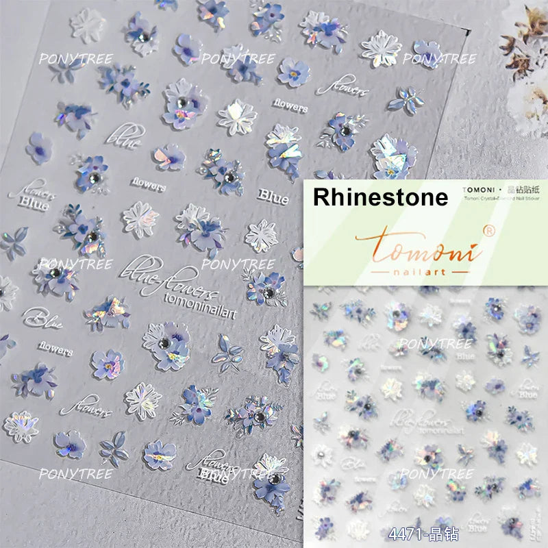 Hazy Feeling Bluestar-Amsonia Hubristic Blue Star Flower Floral Print 5D Soft Embossed Adhesive Nail Art Sticker Manicure Decals (ONLINE ORDER ONLY)