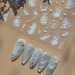 Hazy Feeling Bluestar-Amsonia Hubristic Blue Star Flower Floral Print 5D Soft Embossed Adhesive Nail Art Sticker Manicure Decals (ONLINE ORDER ONLY)