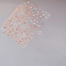 Peach Blossom Gradual Pink Petal Flower Line Bowknot Hot Stamping Halo Dyeing Delicate Adhesive Nail Art Sticker Manicure Decals (ONLINE ORDER ONLY)