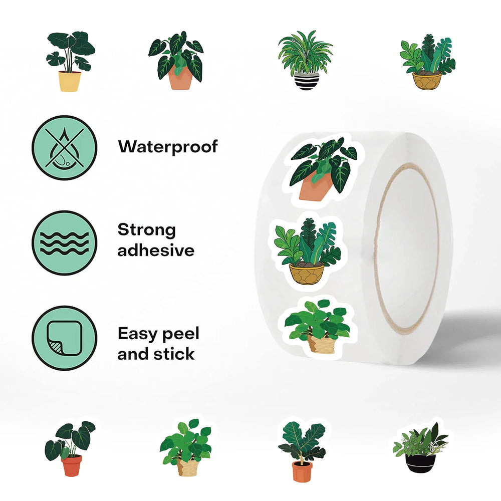 500 PCS/roll Cartoon Green Plants Stickers Cute Style For Laptop Car Hand Curtain Decoration Sealing Stickers (ONLINE ORDER ONLY)