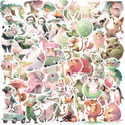 10/50Pcs Ins Style Cute Watercolor Pink Green Animals Stickers DIY Water Bottle Phone Laptop Luggage Skateboard Graffiti Decals (ONLINE ORDER ONLY)