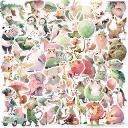 10/50Pcs Ins Style Cute Watercolor Pink Green Animals Stickers DIY Water Bottle Phone Laptop Luggage Skateboard Graffiti Decals (ONLINE ORDER ONLY)