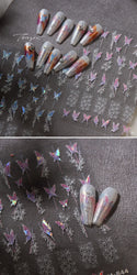 Butterfly Flower Hollow Out Lace Delicate Floral Print Shiny Cloth Block Insect Self Adhesive Nail Art Stickers Manicure Decals (Online Order Only)