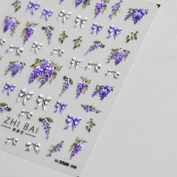 1pcs 5D Exquisite Kawaii Wisteria Flower Nail Art Stickers Purple Flower Bow Nail Decoration Slider Decal Adhesive Transfer Part (Online Order Only)