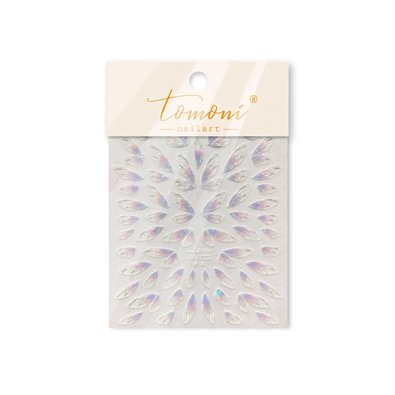 Transparent Purple Pink Gradient Wing Pinion Feather Housefly Wings Shiny Adhesive Nail Art Decoration Stickers Manicure Decals (ONLINE ORDER ONLY)