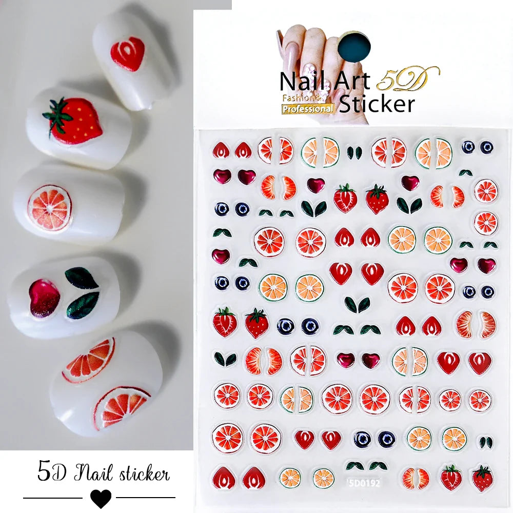 1Pc Summer Nail Art Sticker Lemon Nail Decal Nail Art Supplies Cute Fruit Strawberry Cherry Watermelon Avocado Lemon Nail Design (ONLINE ORDER ONLY)
