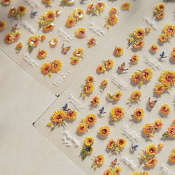 Embossed Shiny Vigor Sunflower Turnsole Vitality Butterfly Daisy Oil Painting Plant 5D Adhesive Nail Art Sticker Manicure Decals (ONLINE ORDER ONLY)