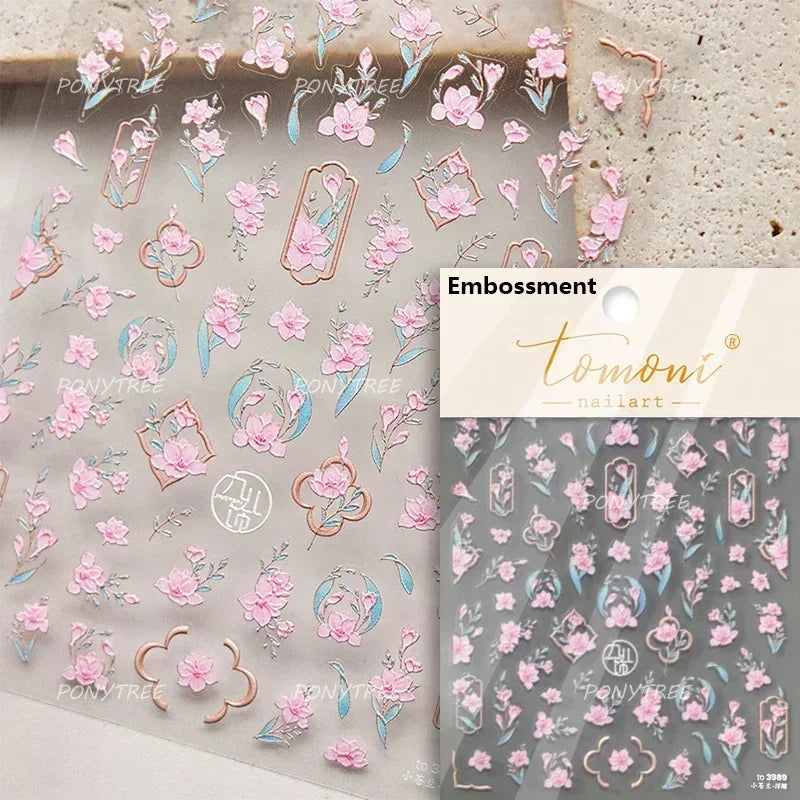 Pink Hot Stamping Flower Charm Peach Blossom Canglan Clover Daisy Pearl Self Adhesive Nail Art Decoration Sticker Manicure Decal (ONLINE ORDER ONLY)