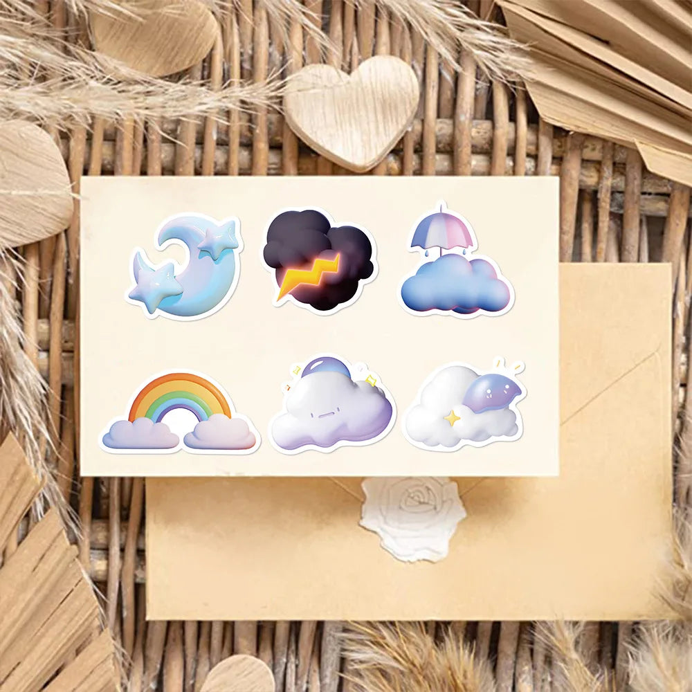 10/30/50PCS Cute Cartoon Cloud Stickers Weather Rain Lightning Rainbow Kawaii Decal Kids Toy DIY Diary Phone Notebook Bike Car (ONLINE ORDER ONLY)