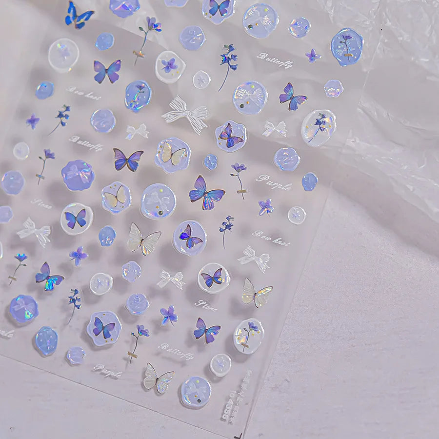 Delicate Tender Purple Butterfly Seal Pattern Insect Shiny Golden Stroke Nail Art Decoration Sticker Dressy Laser Manicure Decal (ONLINE ORDER ONLY)