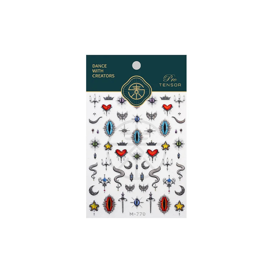 Glitter Star Snake Moon Darkness Eye Love Heart Crown Sword Self Adhesive Nail Art Stickers Punk Jelly Angel Wing Manicure Decal (ONLINE ORDER ONLY)