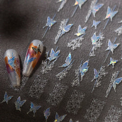 Butterfly Flower Hollow Out Lace Delicate Floral Print Shiny Cloth Block Insect Self Adhesive Nail Art Stickers Manicure Decals (Online Order Only)