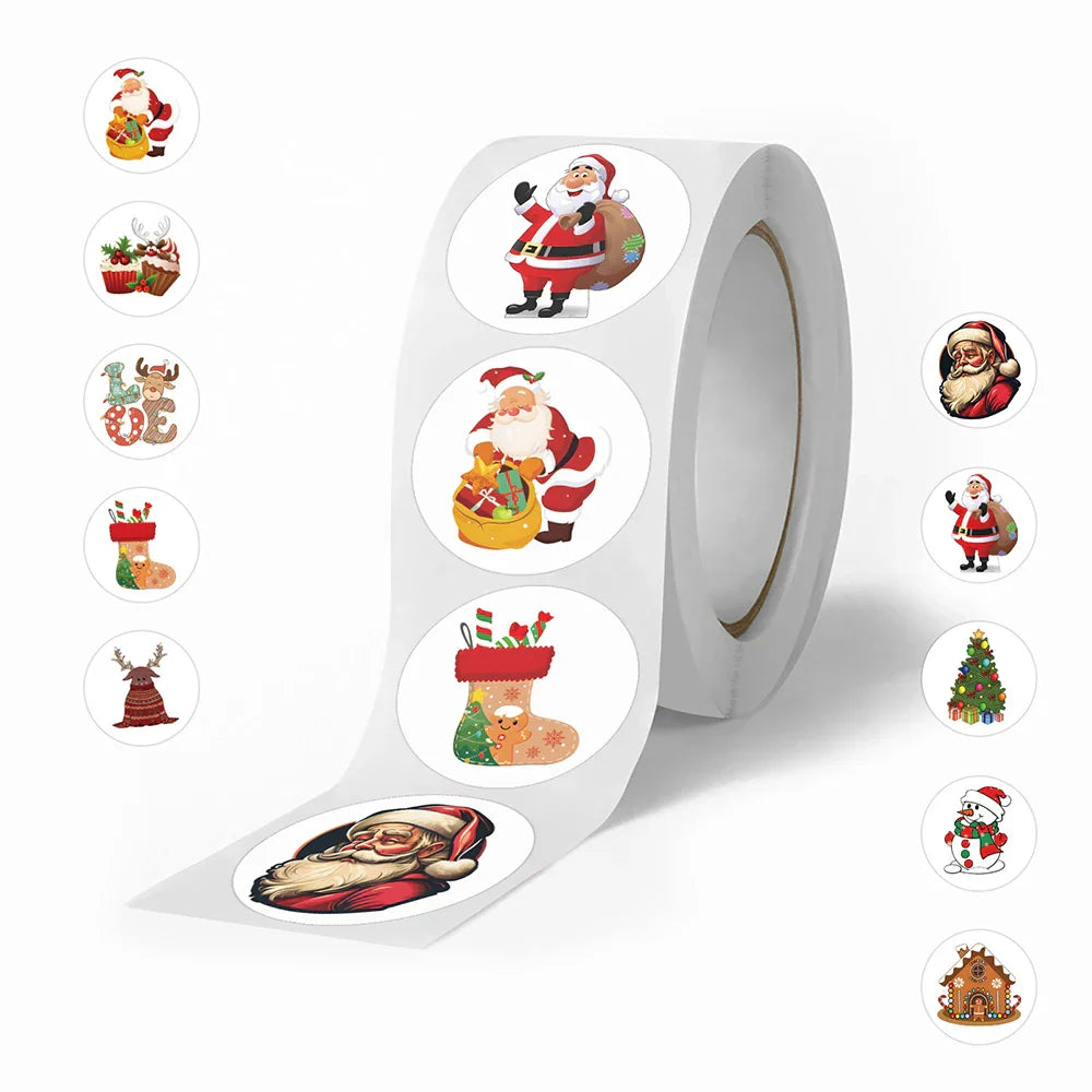 500pcs/Roll Christmas Santa Claus Stickers for Laptop, Notebook, Phone, Suitcase, Kids Toy (ONLINE ORDER ONLY)