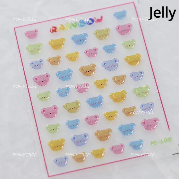 Charm Retro Bear Candy Cake Bowknot Rabbit Bunny Strawberry Footprint Muffin 3D Adhesive Nail Art Stickers Chic Manicure Decals (ONLINE ORDER ONLY)