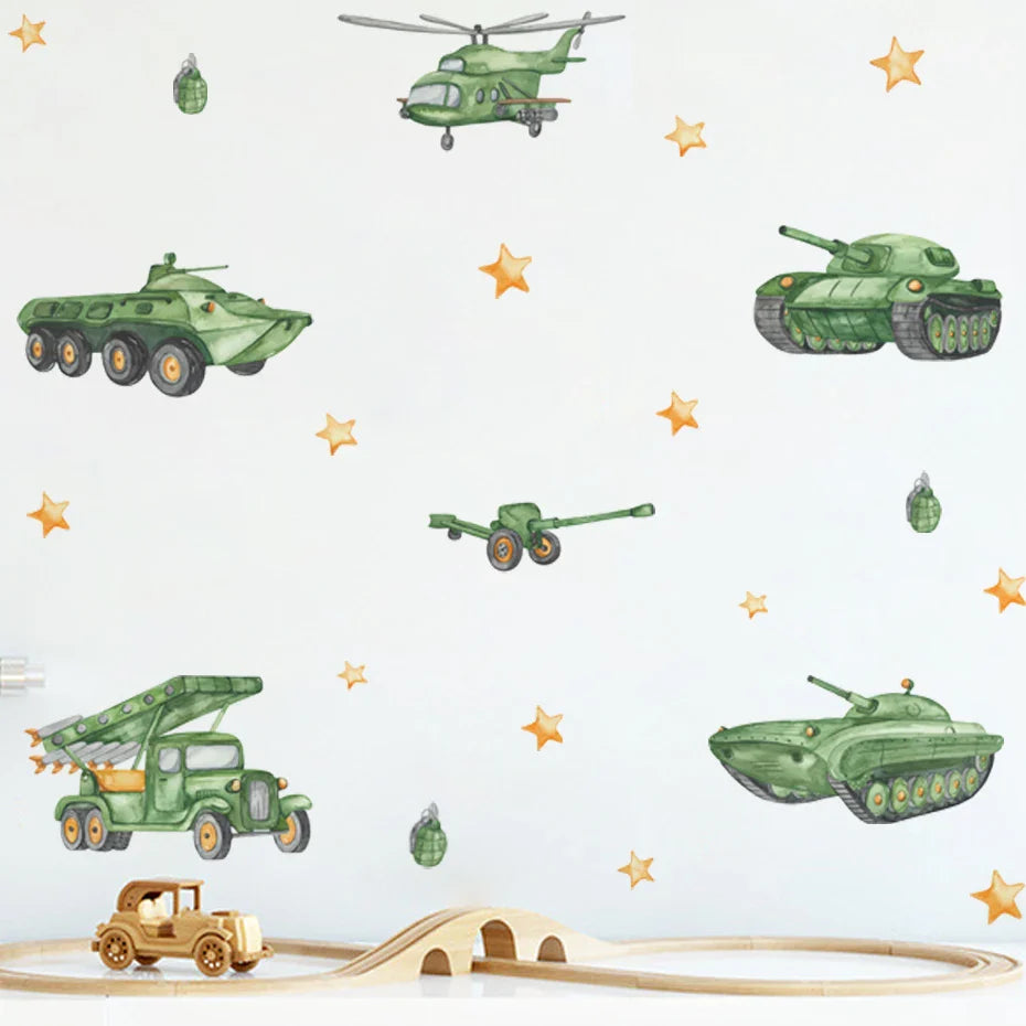 Cartoon Tank Helicopter Wall Stickers Kids Room Decor (Online Order Only)