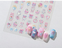 Pink Bowknot Star Moon Starburst Sun Polar Day Polar Night Sword Rose Flower Wreath Adhesive Nail Art Stickers Manicure Decals (ONLINE ORDER ONLY)