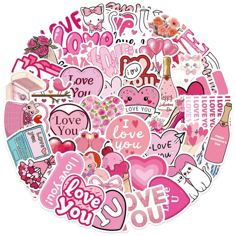 10/30/50PCS Cartoon I Love You Sticky PVC Sticker Aesthetic DIY Decoration Scrapbooking Hand Accounting Supplies for Kids (ONLINE ORDER ONLY)