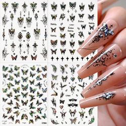 1pcs Butterfly Floral Nail Art Stickers Magic Shell Light Laser Black/White Nail Decoration Butterfly Slider Manicure Ornaments* (Online Order Only)